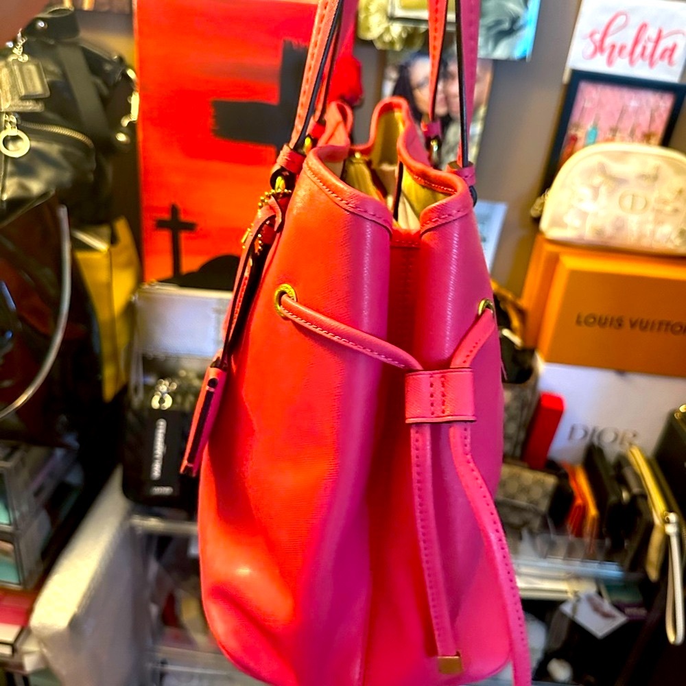 🥰🥰Coach Peyton Pink Saffiano Leather Large Drawstring Tote Carryall - Picture 5 of 14